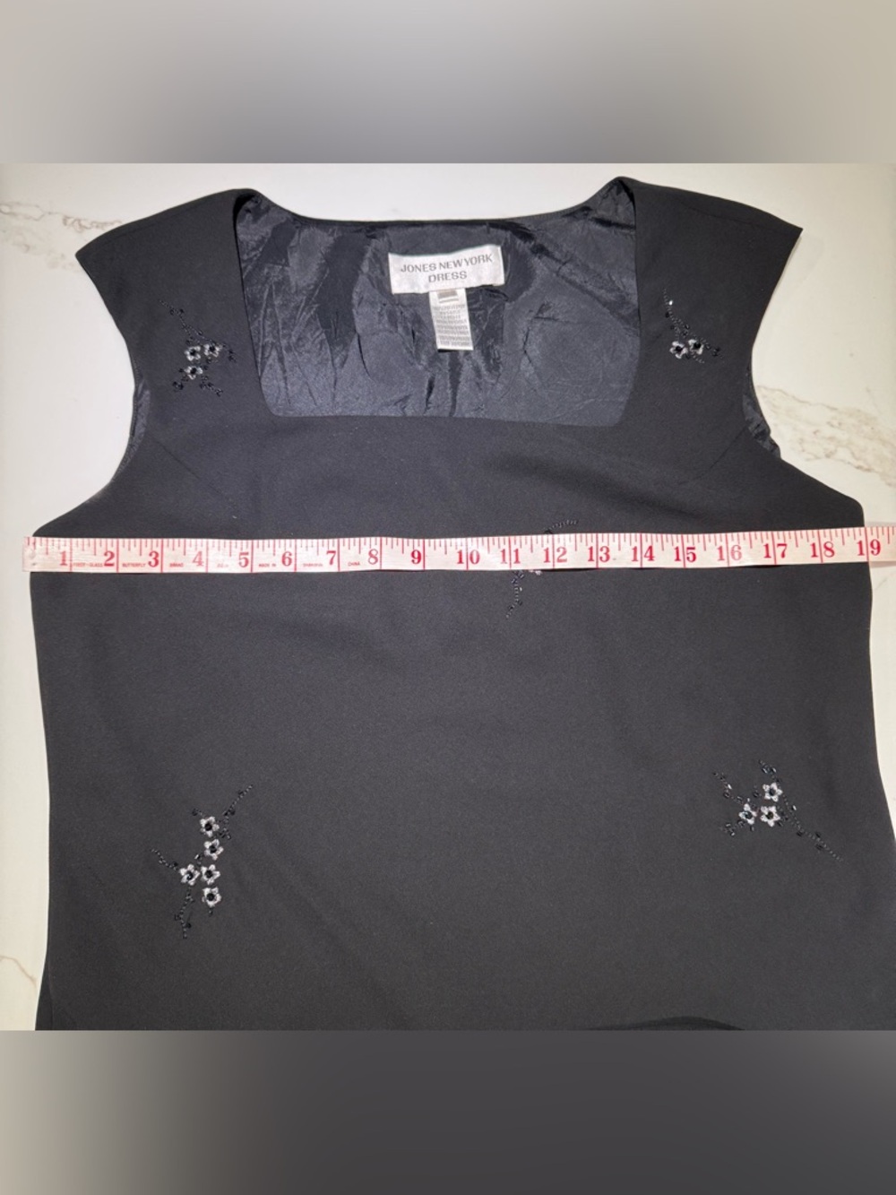 JONES NEW YORK Square neck, Cap Sleeves, Beaded, Fully Lined Dress, Black - Picture 11 of 13